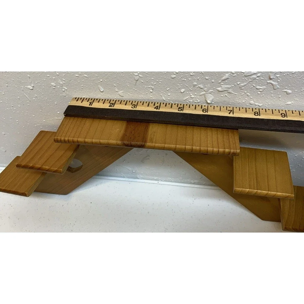 Wooden Floating Stair Step Shelf Wood Curio Hearts Rustic Farmhouse